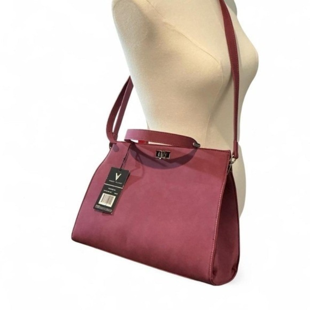 Vanessa Williams Posh Satchel Womens Large Merlot New Faux Suede Crossbody Bag